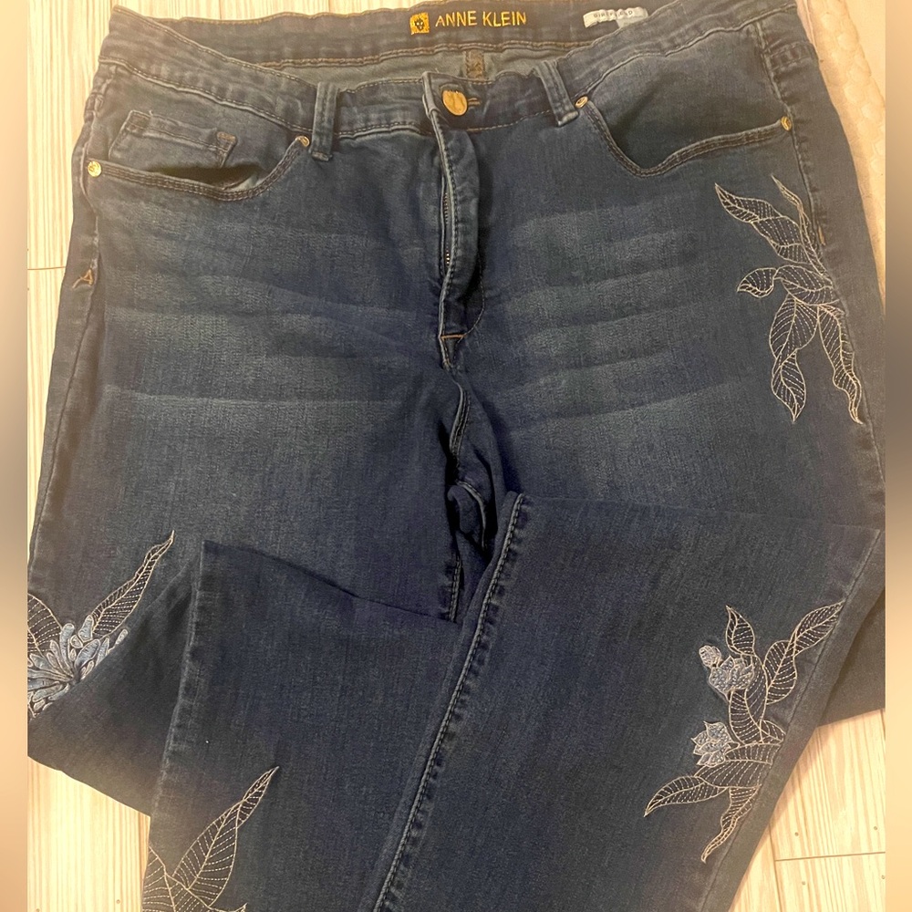 Anne Klein Girlfriend fit embroidered jeans.